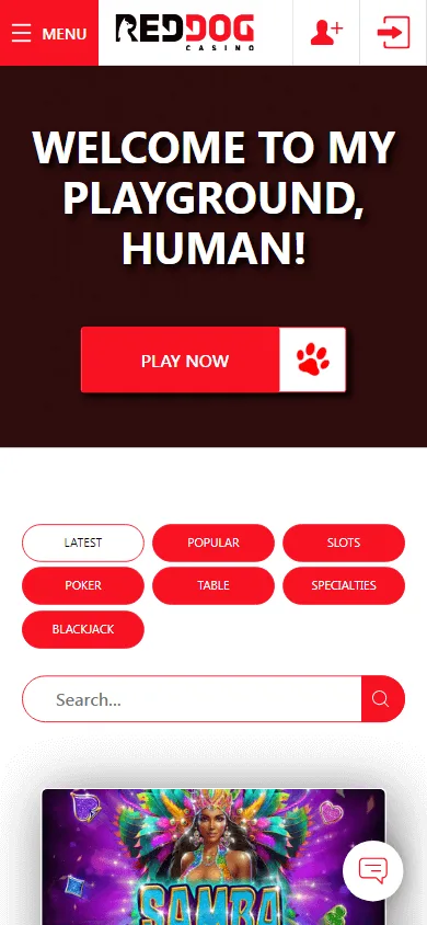 Red Dog Casino games screen on a mobile device