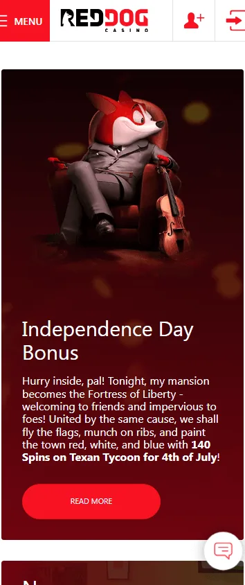Red Dog Casino promotions screen on a mobile device