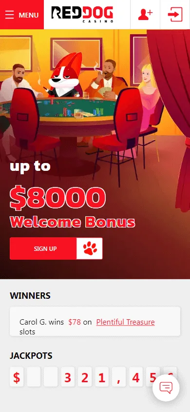 Red Dog Casino home screen on a mobile device